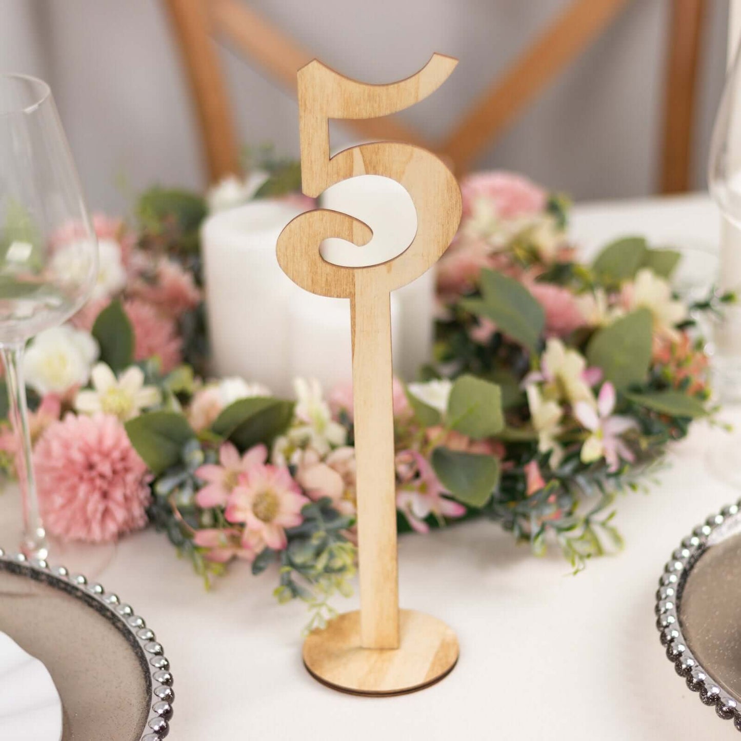 Set of 20 Wooden Wedding Table Numbers Natural 1-20 with Round Holder Base - Rustic Table Signs for Receptions 11" Tall