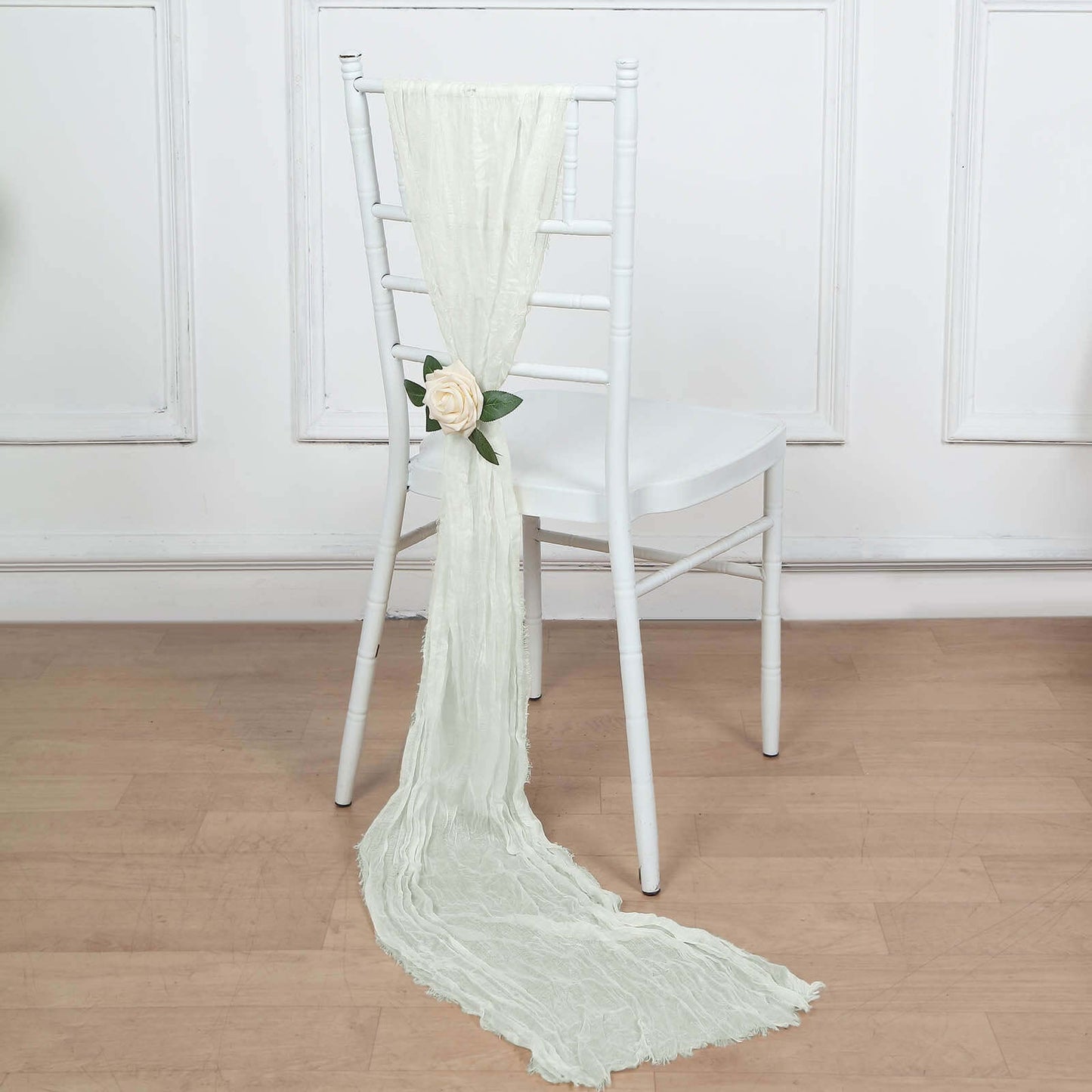 5 Pack Cheesecloth Gauze 16"x88" Chair Sashes Ivory - Stylish Boho Decor for Weddings & Gatherings