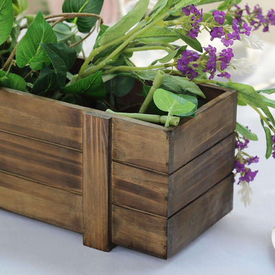 Rustic Wood Planter Box Smoked Brown - Durable Event Decor with Removable Plastic Liner 24"x6" - Linen Luxes