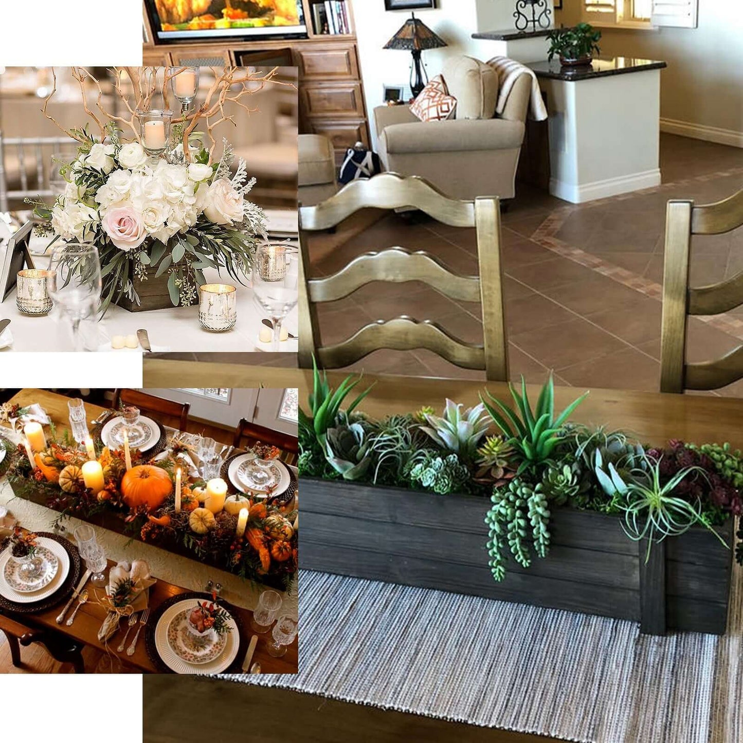 Rustic Wood Planter Box Smoked Brown - Durable Table Decor with Removable Plastic Liner 30"x6" - Linen Luxes