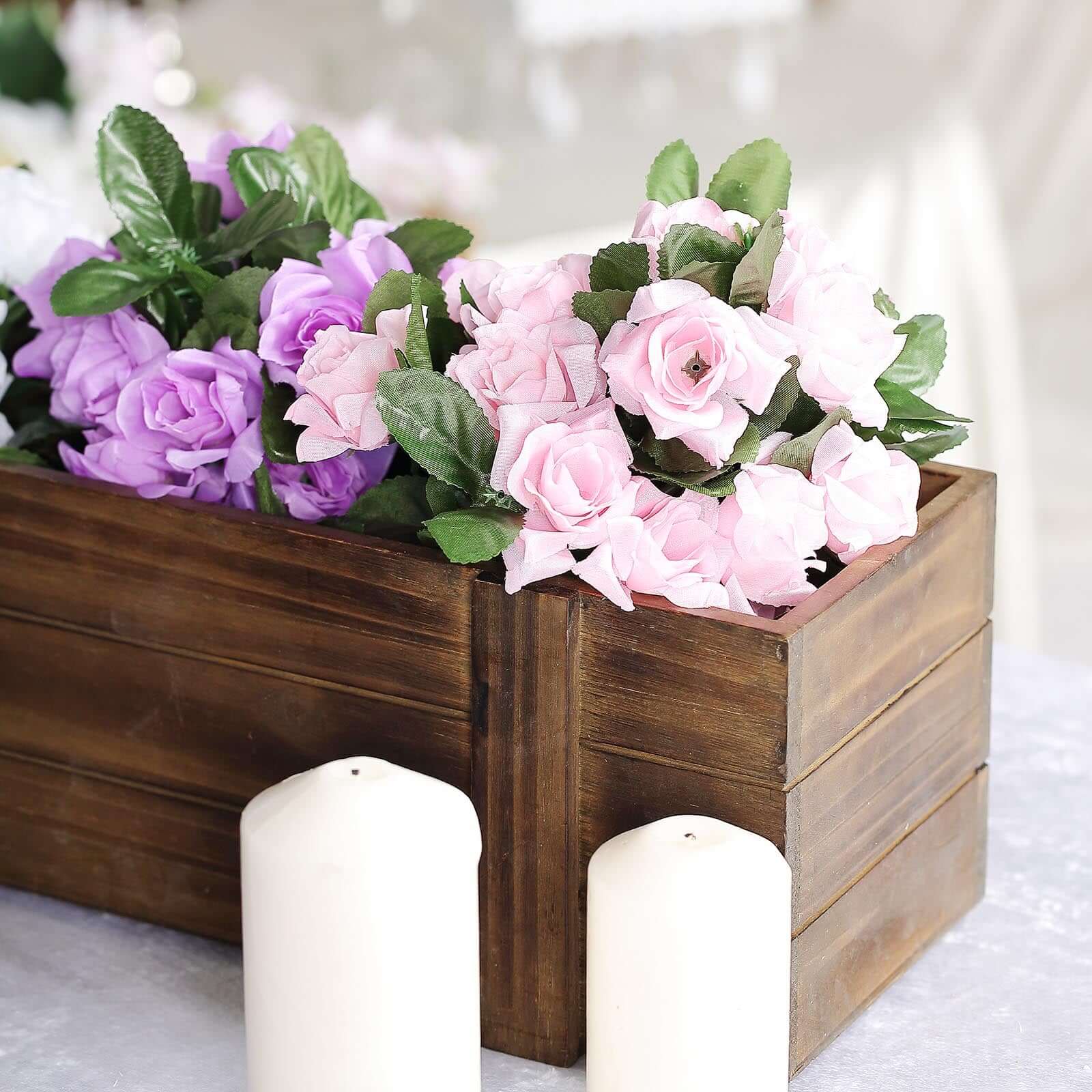 Rustic Wood Planter Box Smoked Brown - Durable Table Decor with Removable Plastic Liner 30"x6" - Linen Luxes