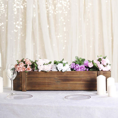 Rustic Wood Planter Box Smoked Brown - Durable Table Decor with Removable Plastic Liner 30"x6" - Linen Luxes