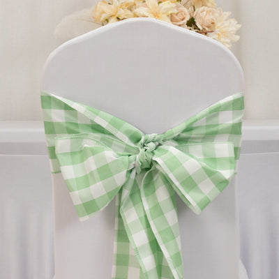 5 Pack Polyester Chair Sashes Sage Green/White Buffalo Plaid - Durable & Reusable Chair Bows 6"x108"