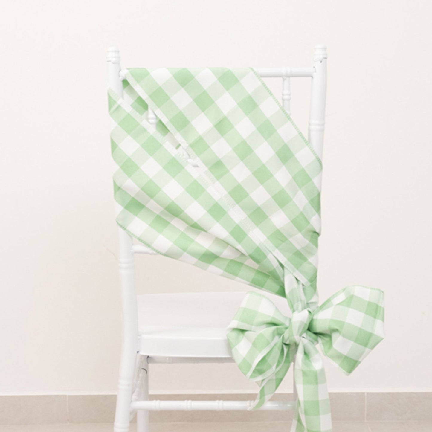 5 Pack Polyester Chair Sashes Sage Green/White Buffalo Plaid - Durable & Reusable Chair Bows 6"x108"