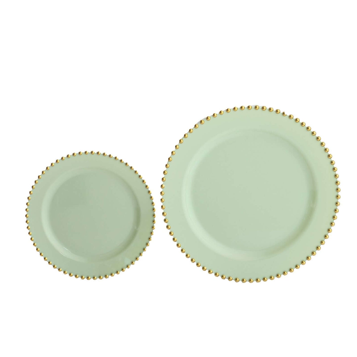 10-Pack Sage Green Plastic Dessert Plates â€“ 8" Round with Gold Beaded Rim, Disposable for Parties & Events