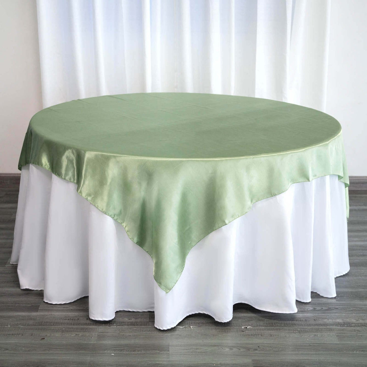 Satin 72"x72" Table Overlay Square Tablecloth Sage Green - Smooth Finish Table Cover