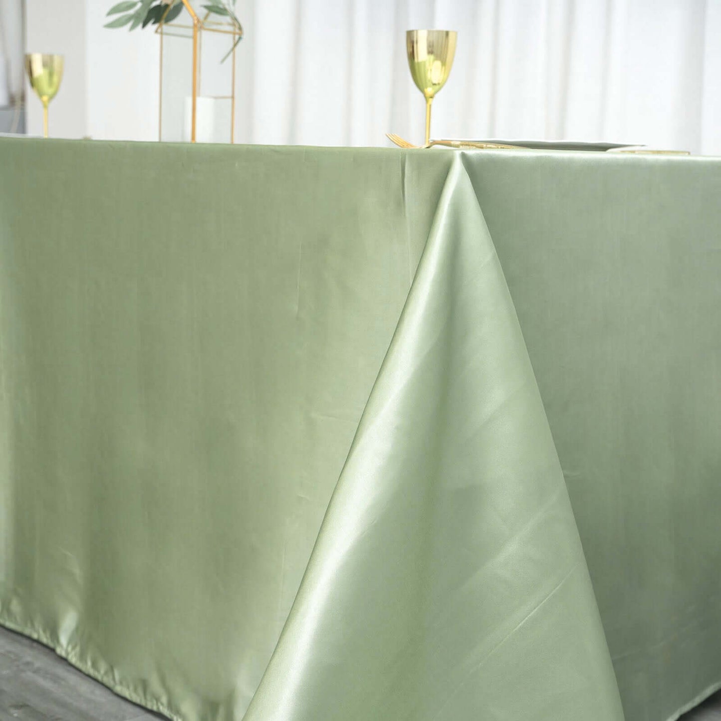 Satin Rectangular 90"x132" Tablecloth Sage Green - Seamless Table Cover