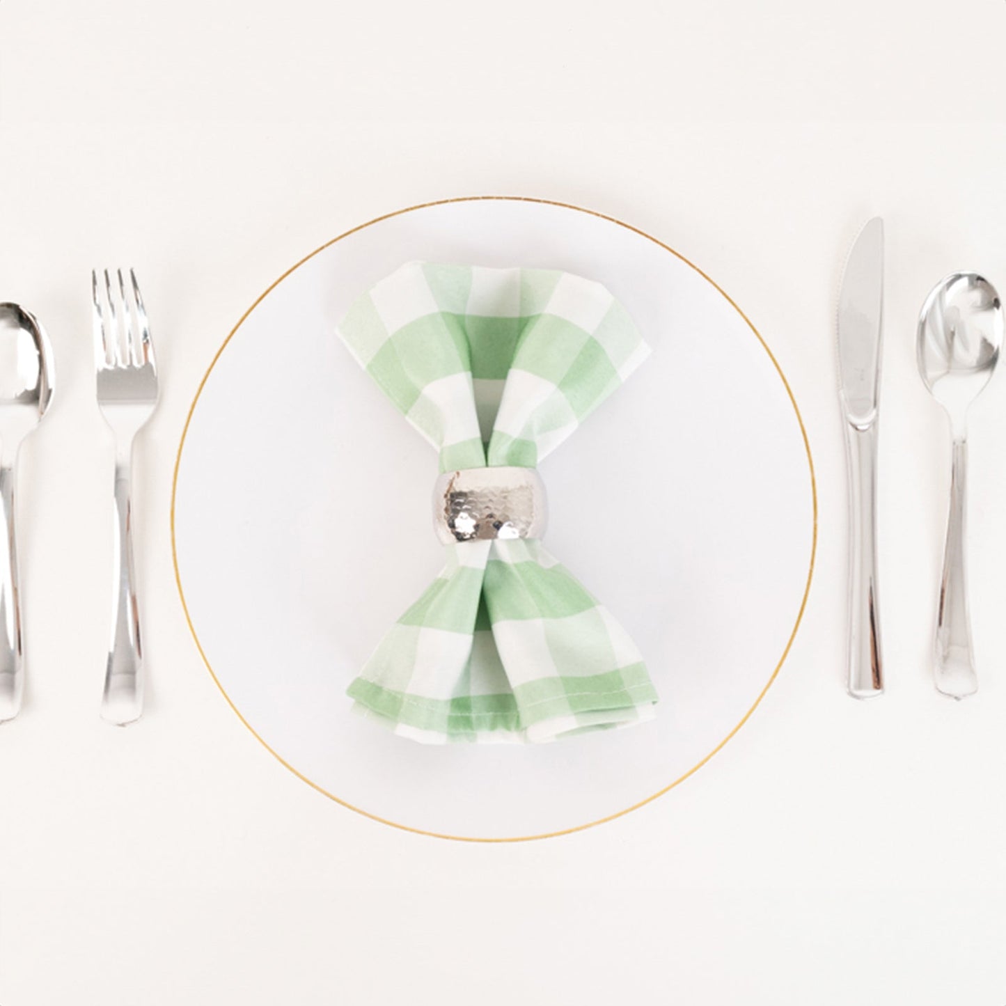 5 Pack Polyester 15"x15" Napkins Sage Green/White Buffalo Plaid Gingham Style Cloth Napkins