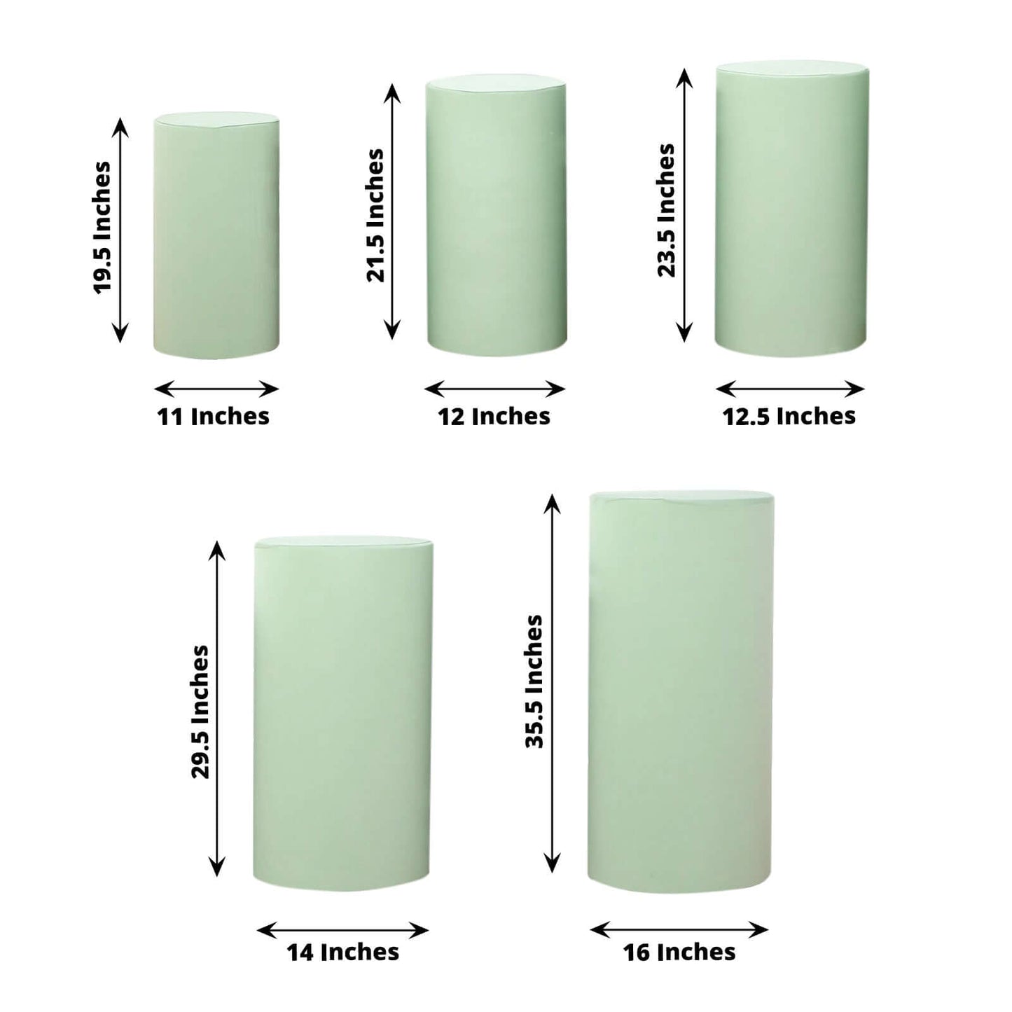 Set of 5 Sage Green Spandex Cylinder Pedestal Stand Covers, Stretchable Pillar Prop Covers - 160 GSM