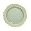 10-Pack Plastic 8" Round Dessert Plates in Sage Green with Gold Scalloped Rim - Disposable Appetizer/Salad Plates