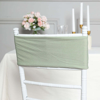 5 Pack Stretch Spandex Chair Sashes Sage Green - Fitted Finish Two Ply Heavy Duty Chair Bands 5"x12"