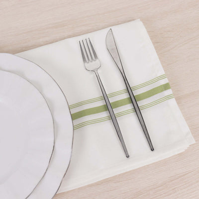 10 Pack Premium Spun Polyester 18"x22" Napkins White/Sage Green Bistro Style - Highly Absorbent Cotton-Like Feel Cloth Napkins