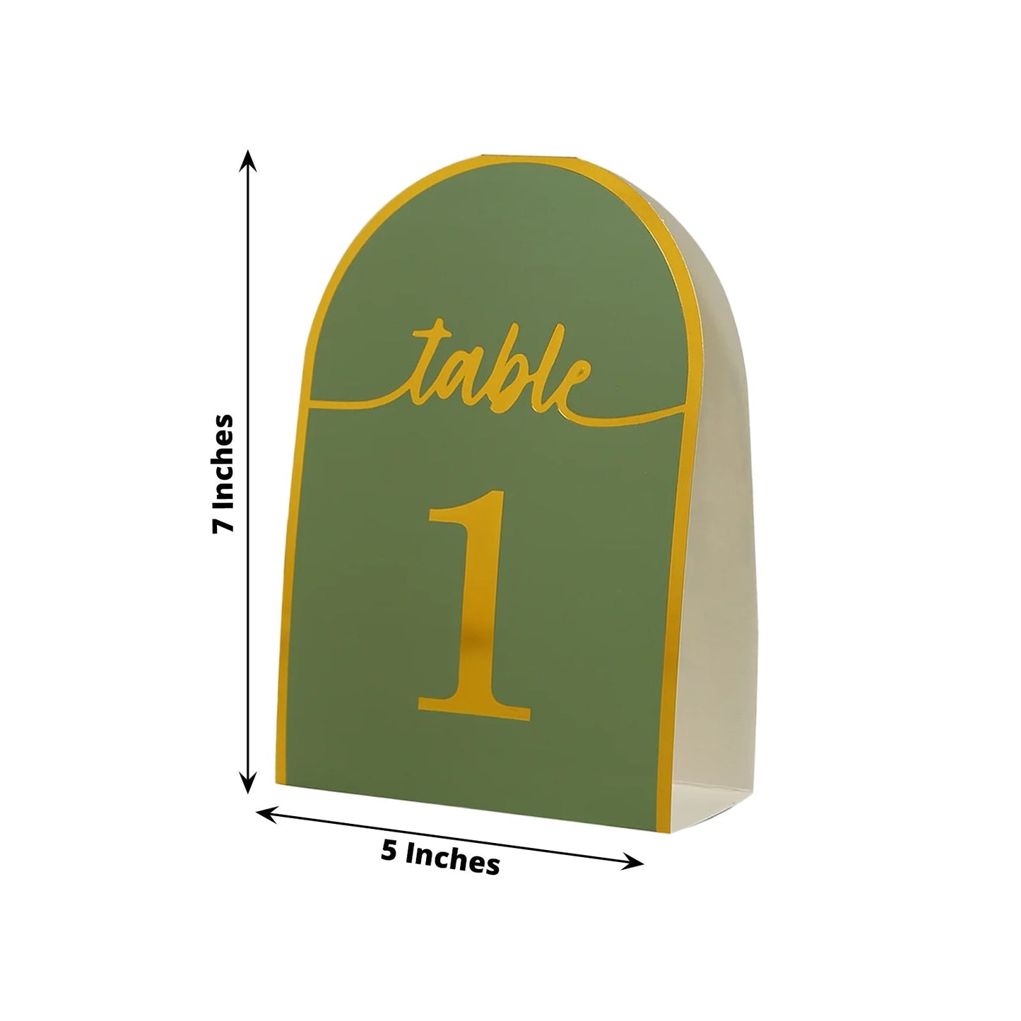 25-Pack 7" Disposable Table Numbers, Sage Green Free Standing Double Sided Table Number Place Cards with Metallic Gold Foil Numbers 1-25