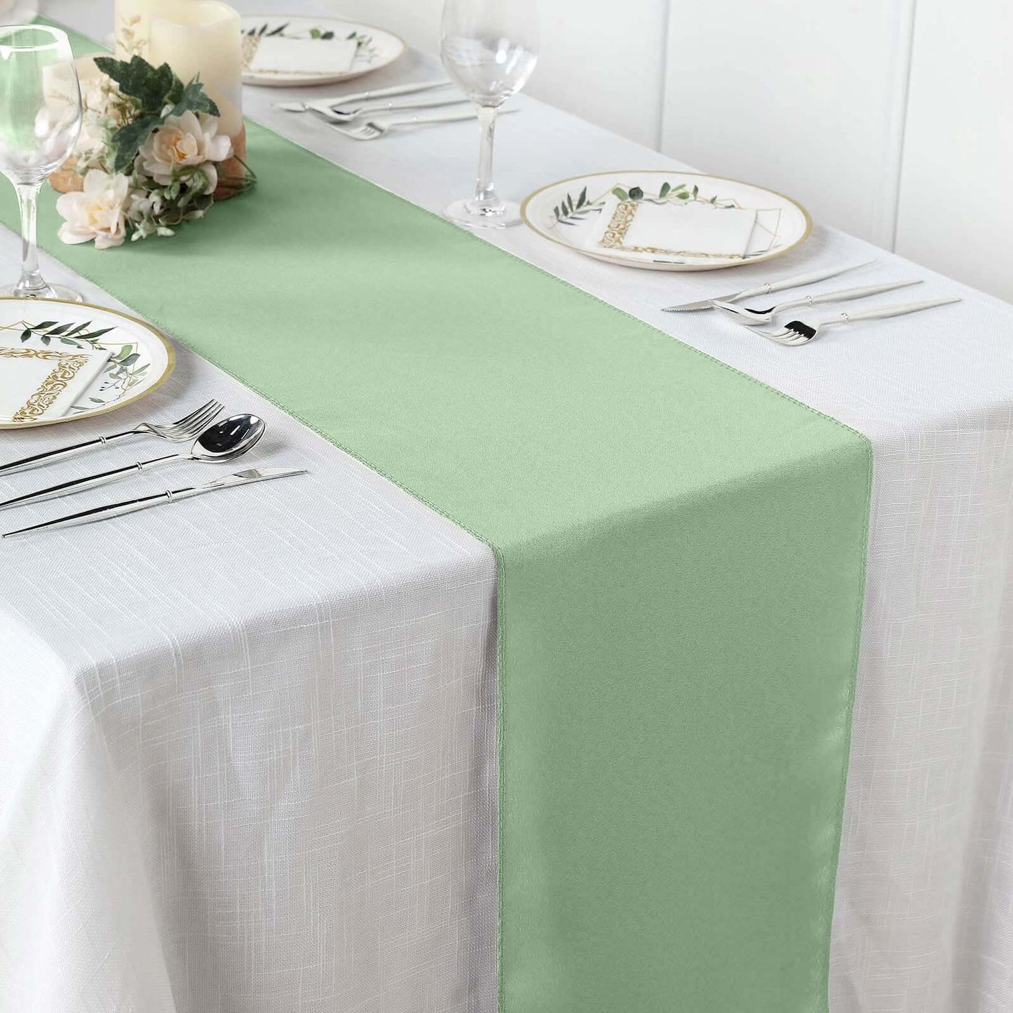 Polyester 12"x108" Table Runner Sage Green - Durable & Wrinkle-Resistant Table Decor