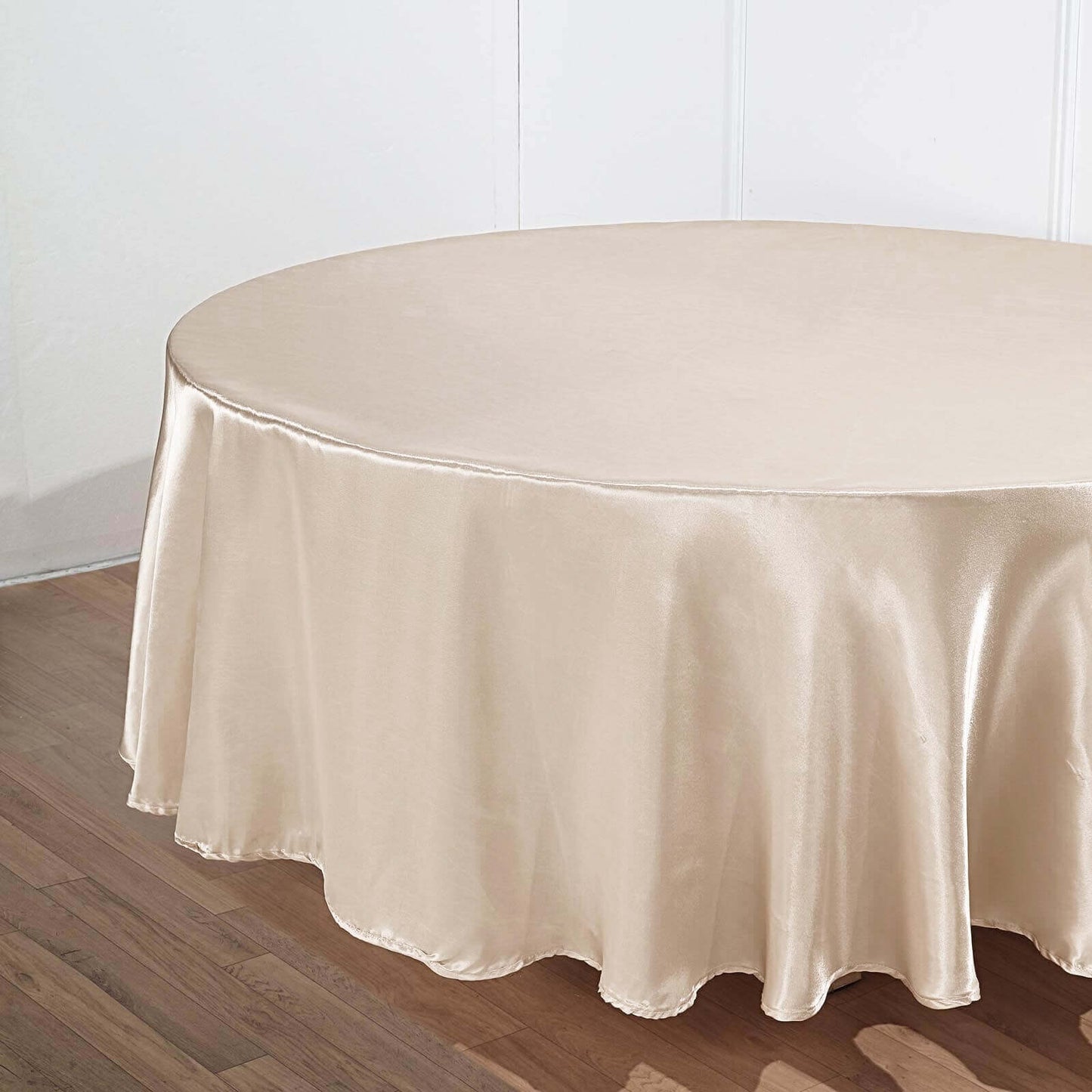 Satin 108" Round Tablecloth Beige - Smooth and Lustrous Table Cover - Linen Luxes