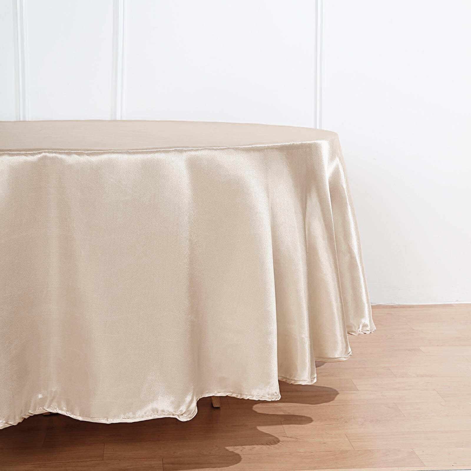 Satin 108" Round Tablecloth Beige - Smooth and Lustrous Table Cover - Linen Luxes