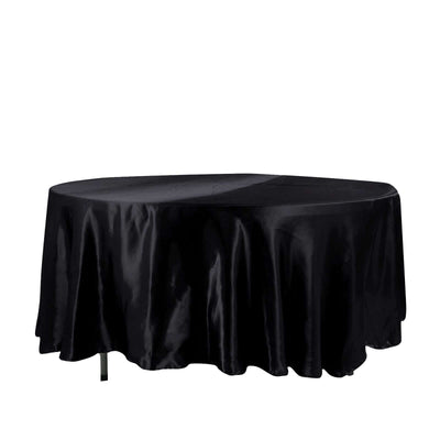 Satin 108" Round Tablecloth Black - Smooth and Lustrous Table Cover for Weddings & Events - Linen Luxes