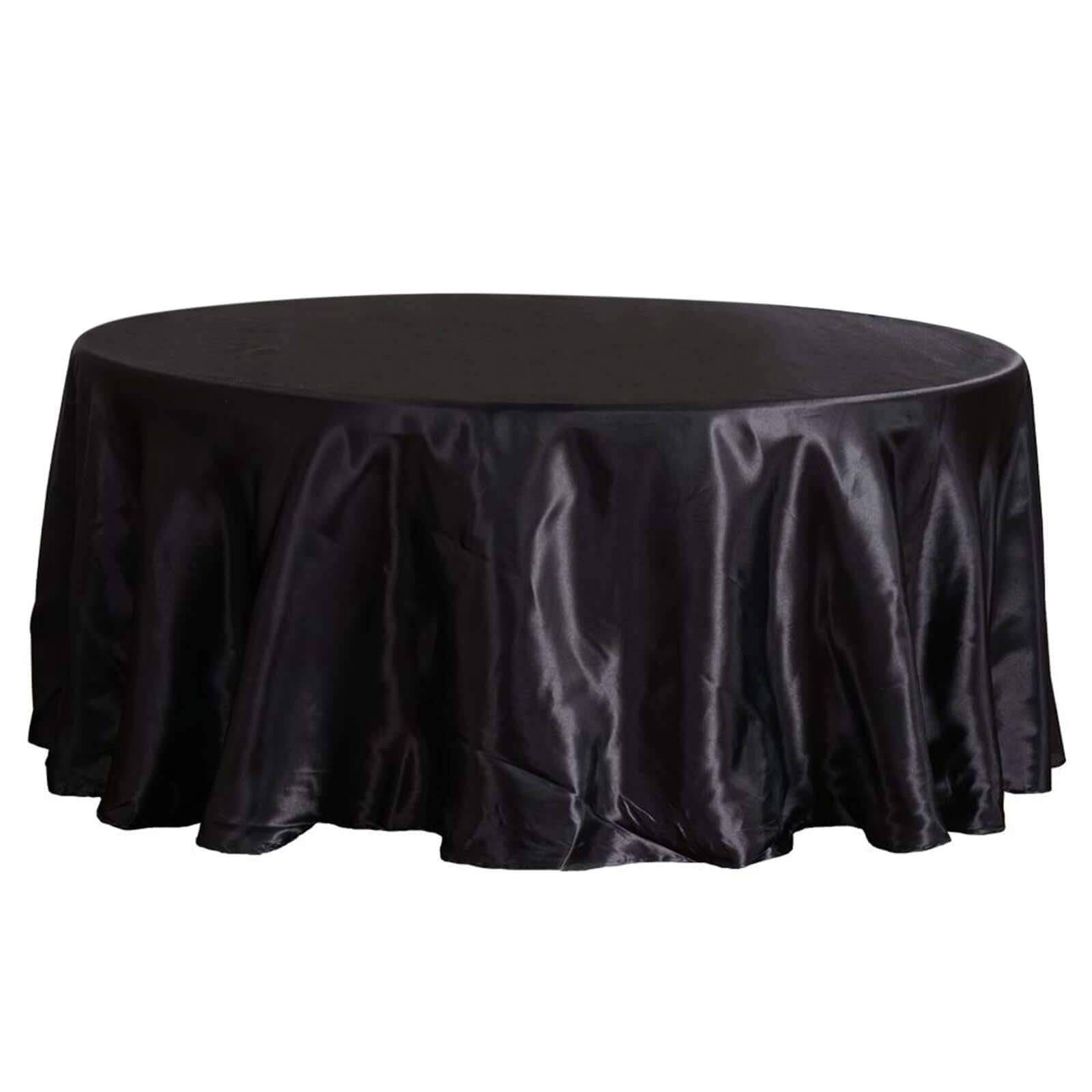 Satin 108" Round Tablecloth Black - Smooth and Lustrous Table Cover for Weddings & Events - Linen Luxes
