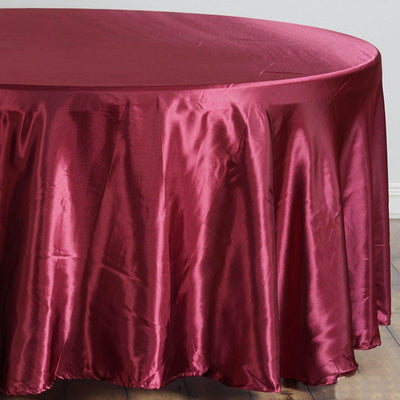 Satin 108" Round Tablecloth Burgundy - Smooth and Lustrous Table Cover - Linen Luxes