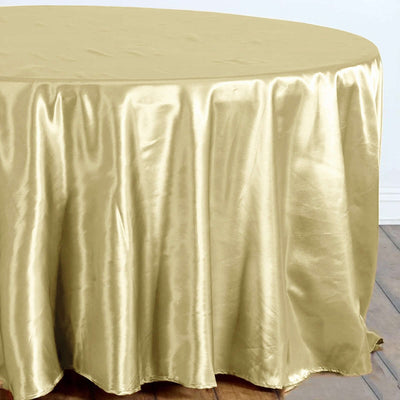 Satin 108" Round Tablecloth Champagne - Smooth and Lustrous Table Cover - Linen Luxes