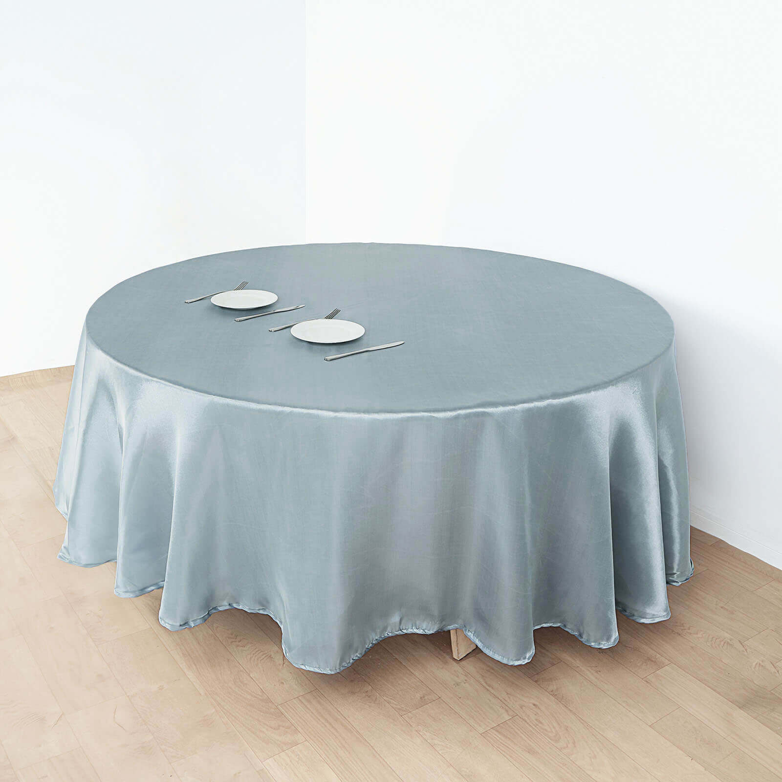Satin 108" Round Tablecloth Dusty Blue - Smooth and Lustrous Table Cover - Linen Luxes