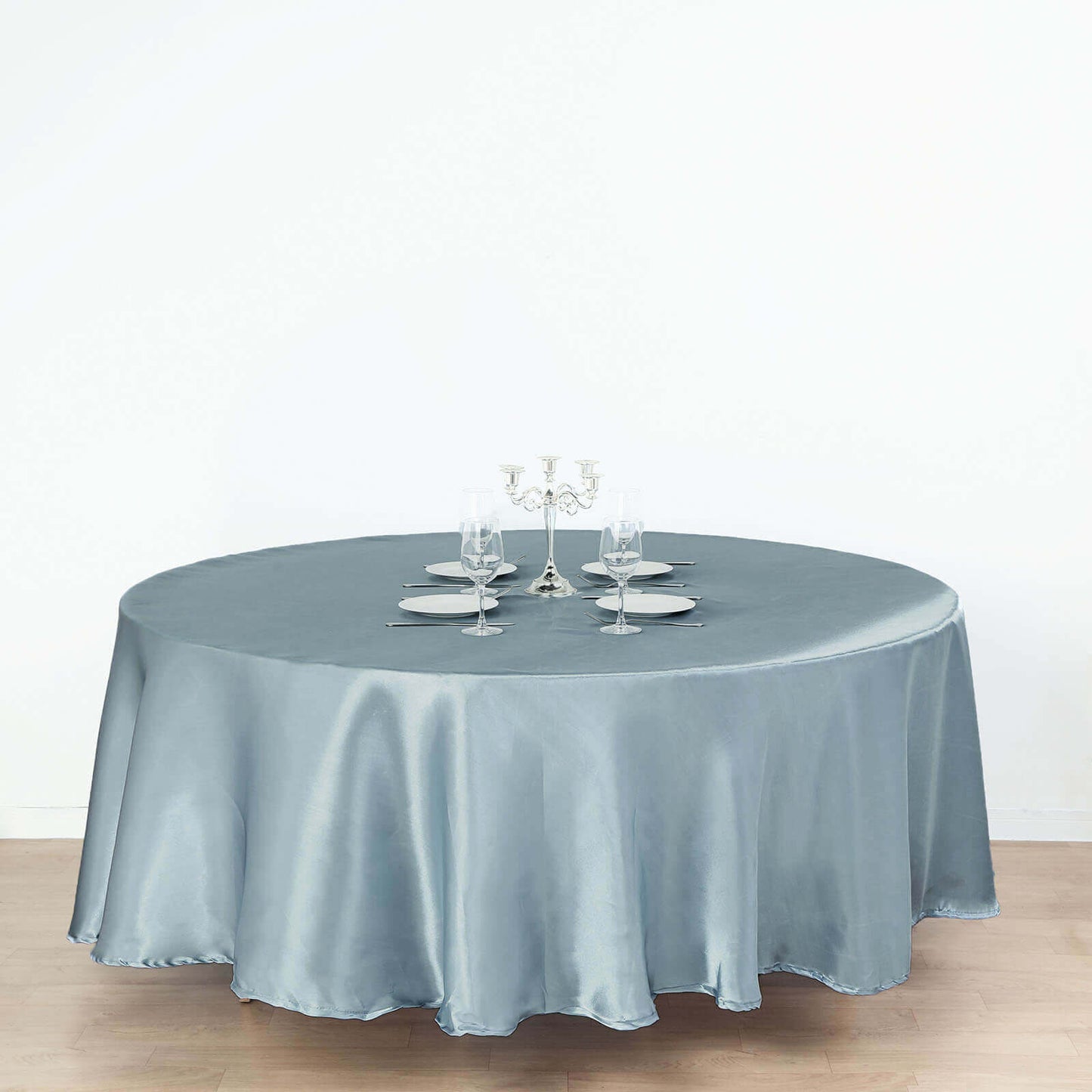 Satin 108" Round Tablecloth Dusty Blue - Smooth and Lustrous Table Cover - Linen Luxes