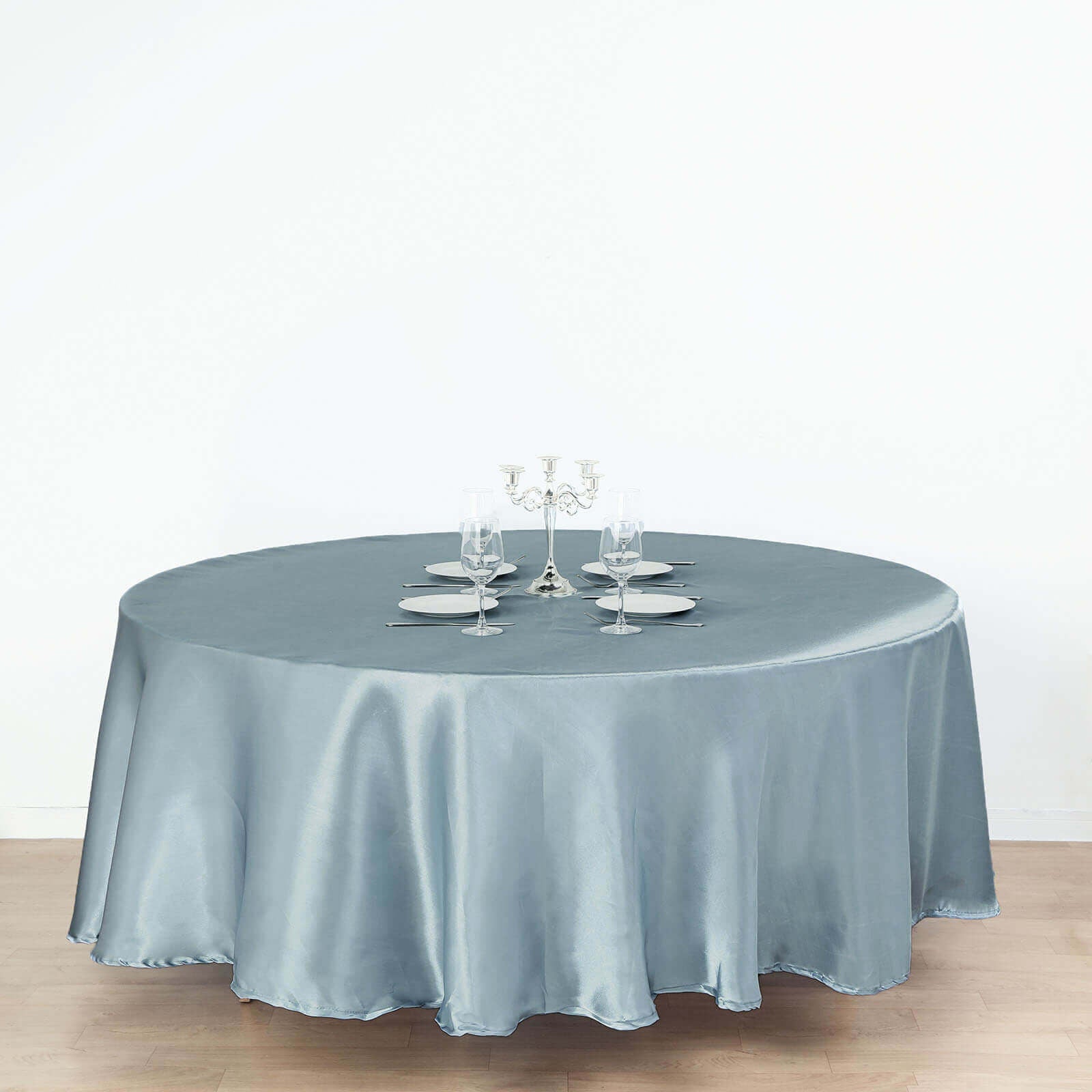 Satin 108" Round Tablecloth Dusty Blue - Smooth and Lustrous Table Cover - Linen Luxes