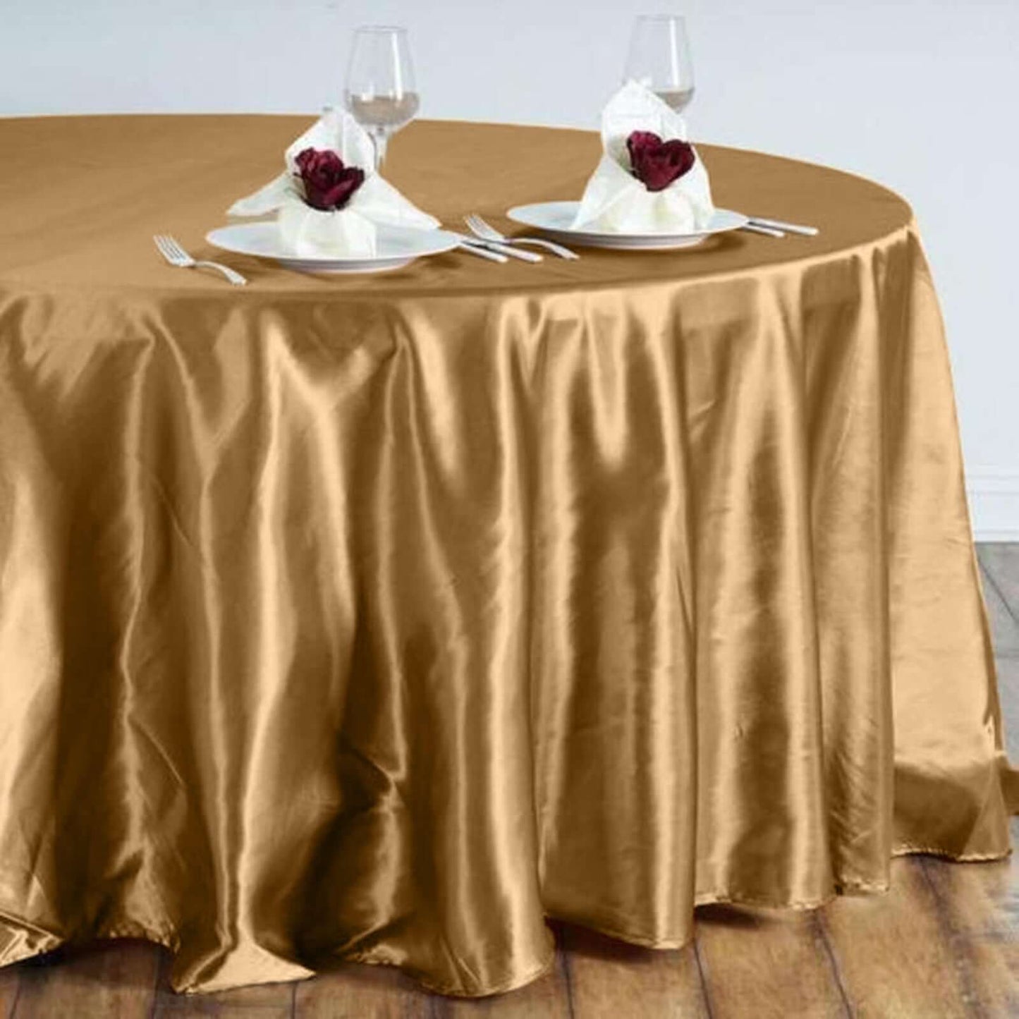 Satin 108" Round Tablecloth Gold - Smooth and Lustrous Table Cover for Weddings & Events - Linen Luxes