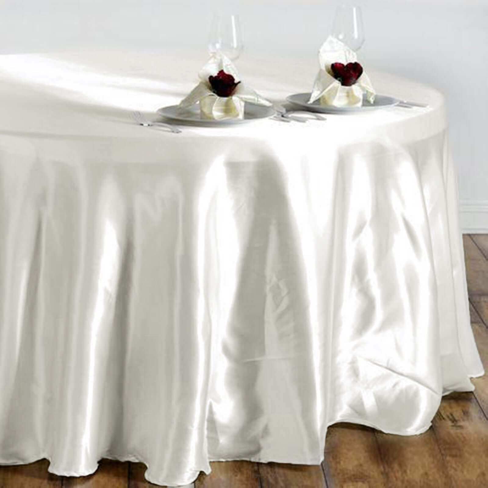 Satin 108" Round Tablecloth Ivory - Smooth and Lustrous Table Cover - Linen Luxes