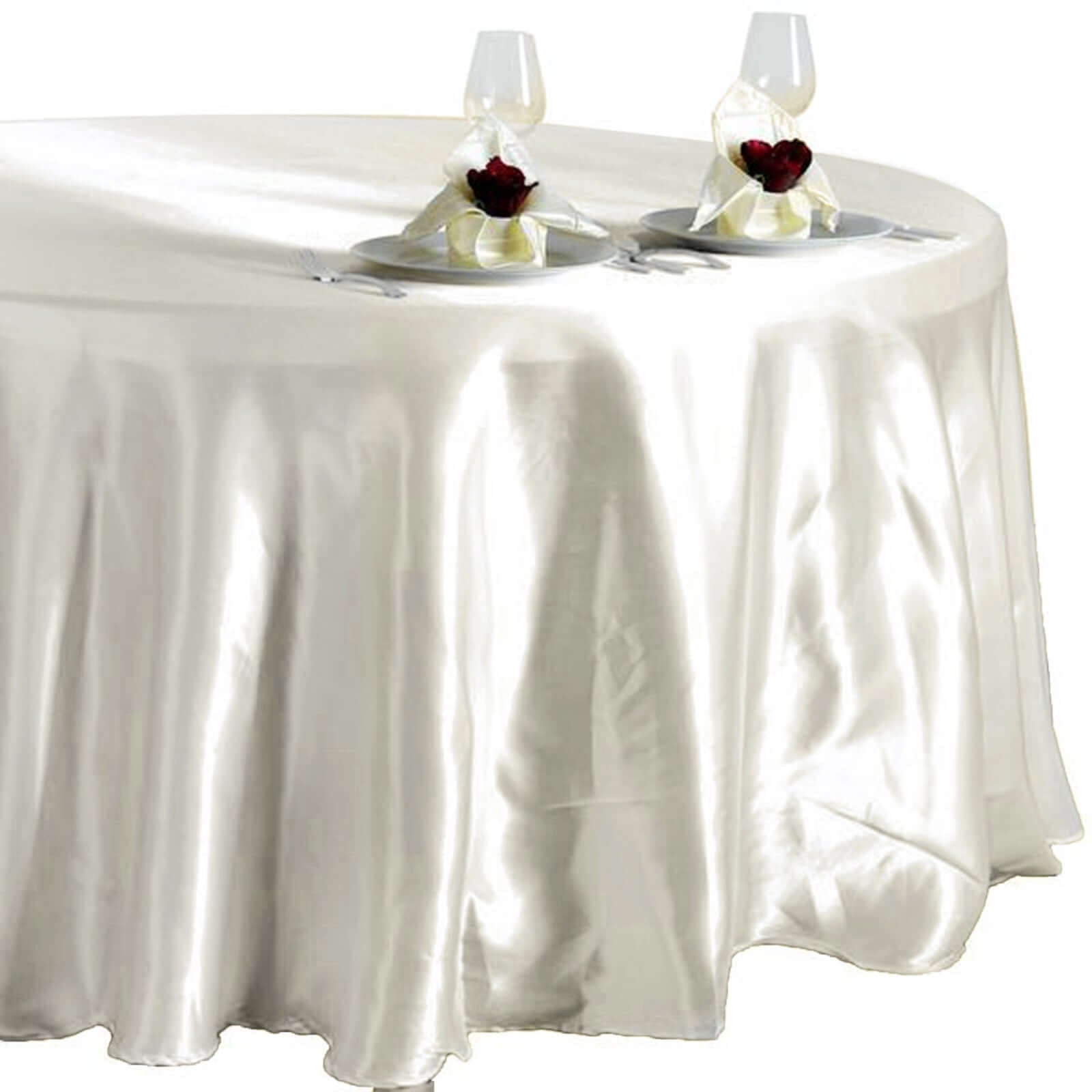 Satin 108" Round Tablecloth Ivory - Smooth and Lustrous Table Cover - Linen Luxes