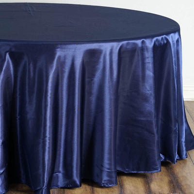 Satin 108" Round Tablecloth Navy Blue - Smooth and Lustrous Table Cover - Linen Luxes