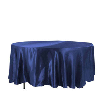 Satin 108" Round Tablecloth Navy Blue - Smooth and Lustrous Table Cover - Linen Luxes