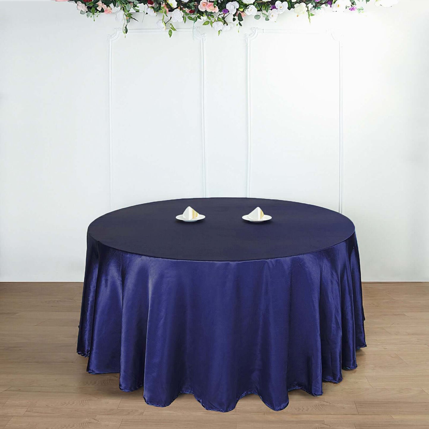 Satin 108" Round Tablecloth Navy Blue - Smooth and Lustrous Table Cover - Linen Luxes