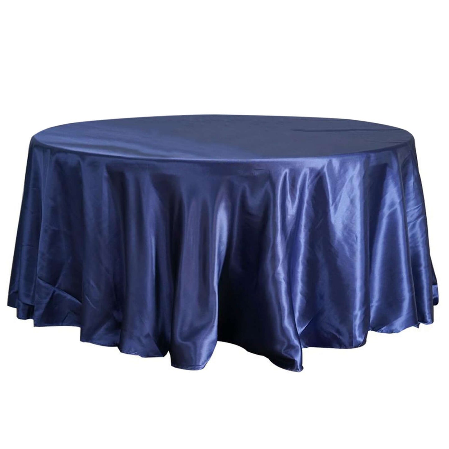 Satin 108" Round Tablecloth Navy Blue - Smooth and Lustrous Table Cover - Linen Luxes