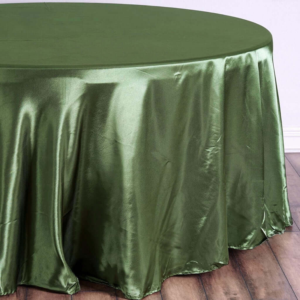 Satin 108" Round Tablecloth Olive Green - Smooth and Lustrous Table Cover - Linen Luxes