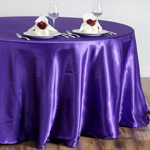 Satin 108" Round Tablecloth Purple - Smooth and Lustrous Table Cover - Linen Luxes
