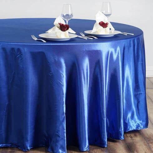 Satin 108" Round Tablecloth Royal Blue - Smooth and Lustrous Table Cover - Linen Luxes