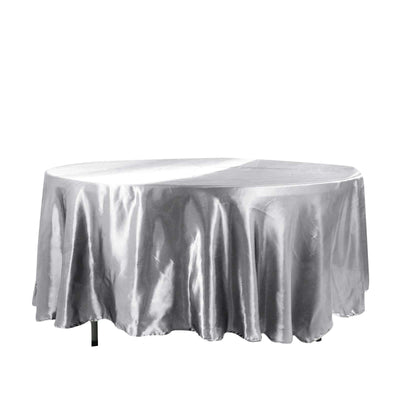 Satin 108" Round Tablecloth Silver - Smooth and Lustrous Table Cover - Linen Luxes