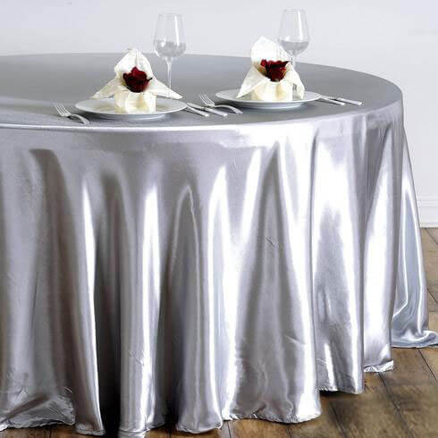 Satin 108" Round Tablecloth Silver - Smooth and Lustrous Table Cover - Linen Luxes