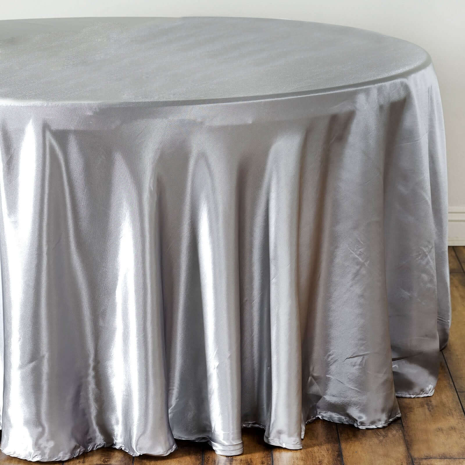 Satin 108" Round Tablecloth Silver - Smooth and Lustrous Table Cover - Linen Luxes