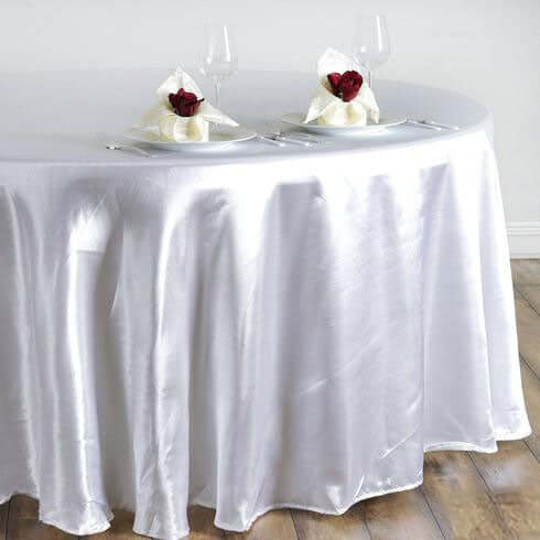 Satin 108" Round Tablecloth White - Smooth and Lustrous Table Cover for Weddings & Events - Linen Luxes
