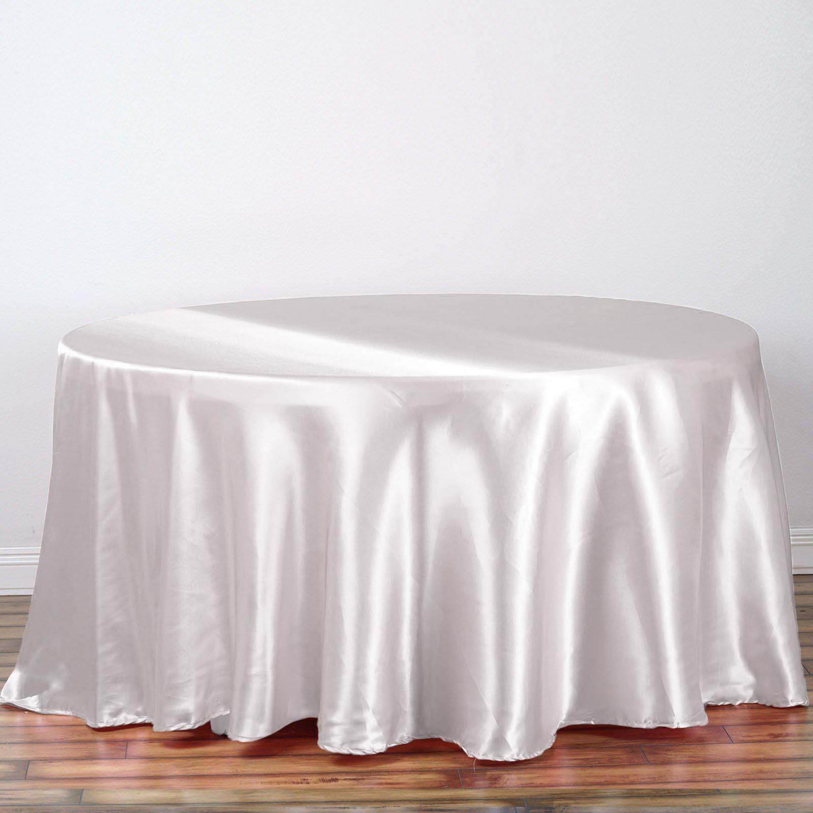 Satin 108" Round Tablecloth White - Smooth and Lustrous Table Cover for Weddings & Events - Linen Luxes