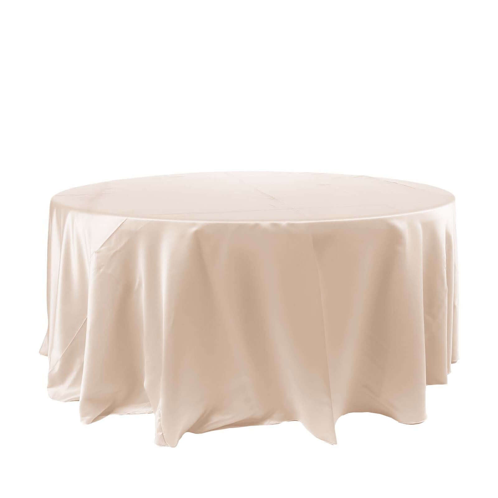 Satin 120" Round Tablecloth Beige - Stylish Seamless Table Cover - Linen Luxes