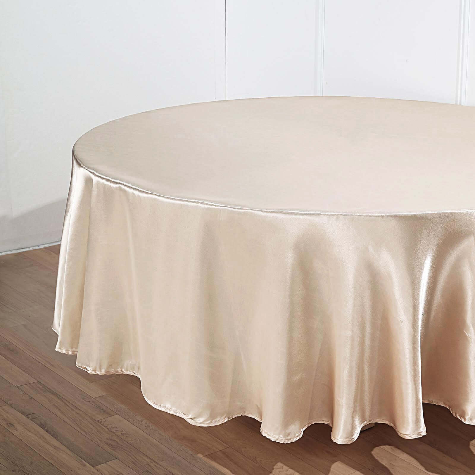 Satin 120" Round Tablecloth Beige - Stylish Seamless Table Cover - Linen Luxes