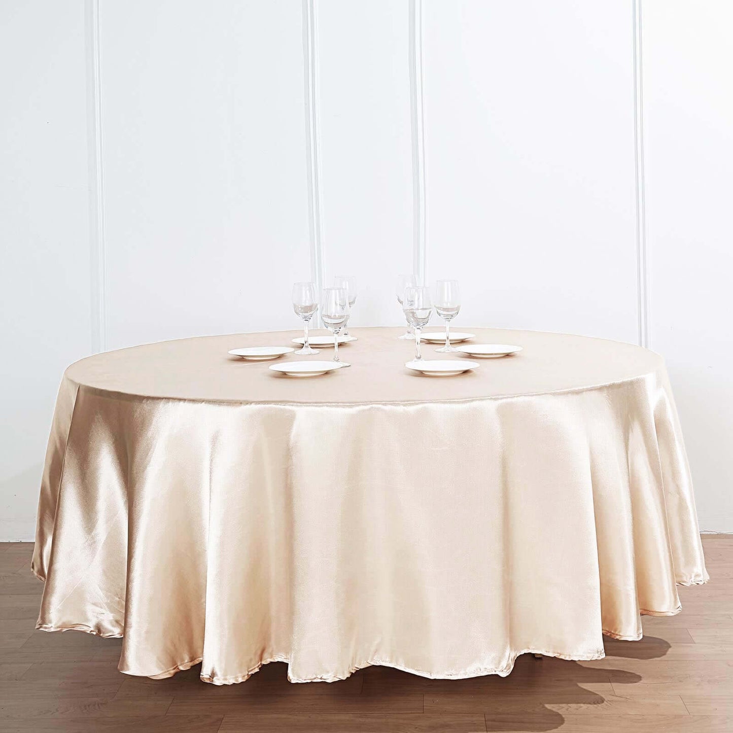 Satin 120" Round Tablecloth Beige - Stylish Seamless Table Cover - Linen Luxes