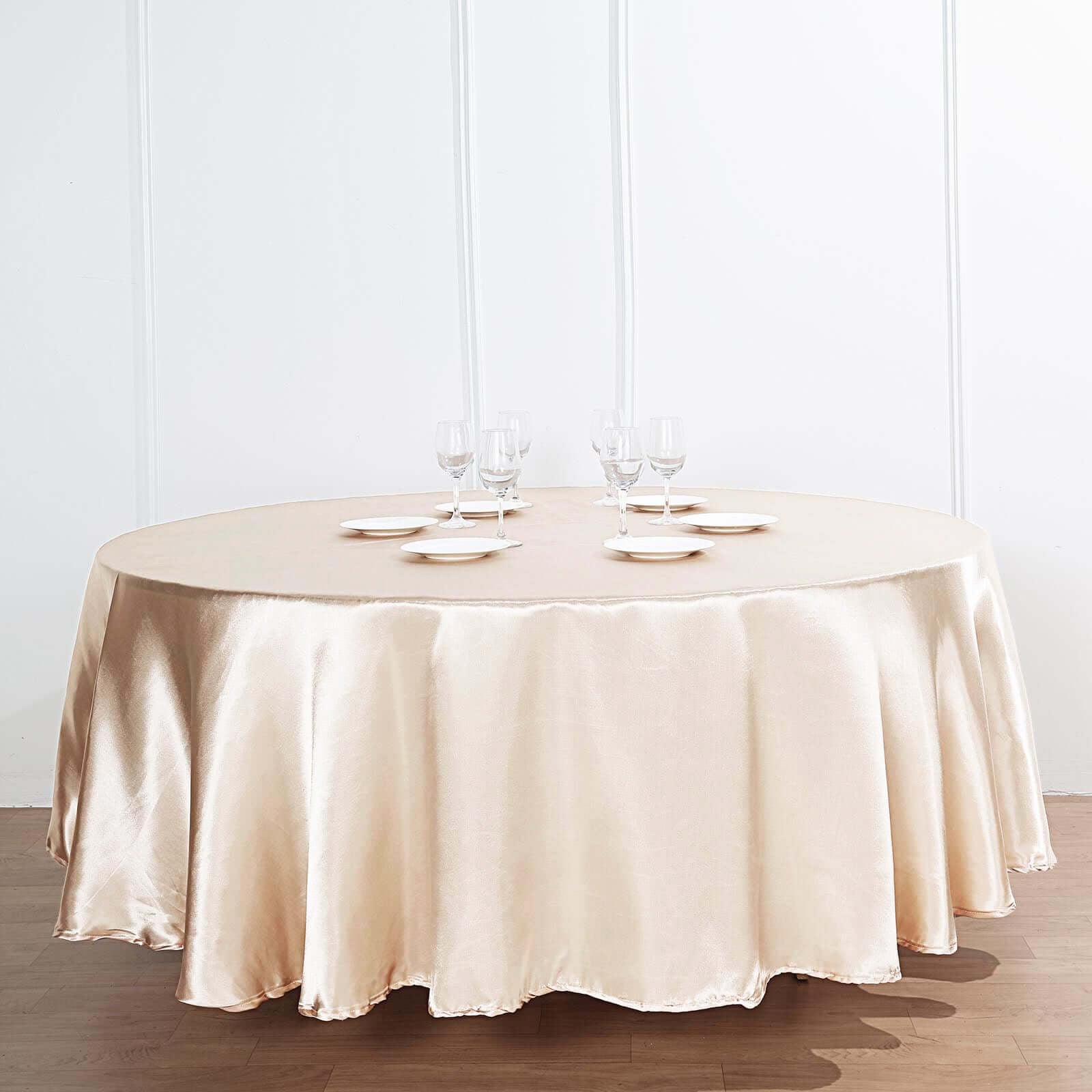 Satin 120" Round Tablecloth Beige - Stylish Seamless Table Cover - Linen Luxes
