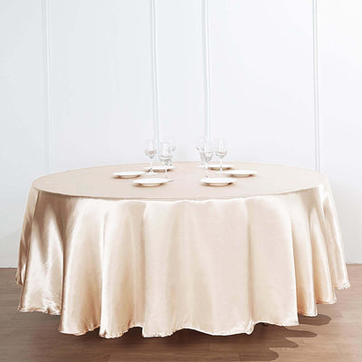Satin 120" Round Tablecloth Beige - Stylish Seamless Table Cover - Linen Luxes