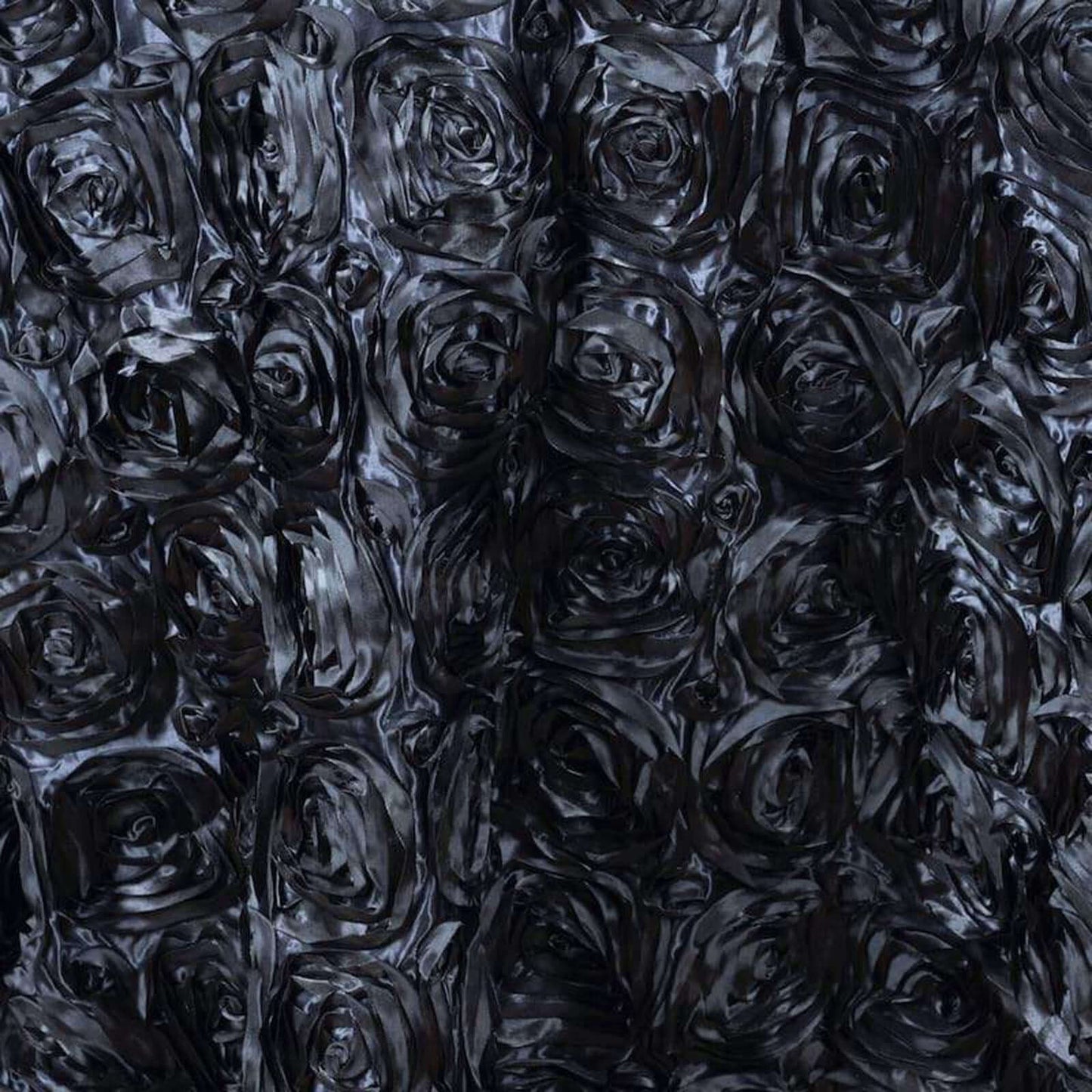 Satin 120" Round Tablecloth Black - Grandiose 3D Rosette with Seamless Finish Table Cover - Linen Luxes