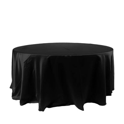 Satin 120" Round Tablecloth Black - Stylish Seamless Table Cover for Weddings & Events - Linen Luxes