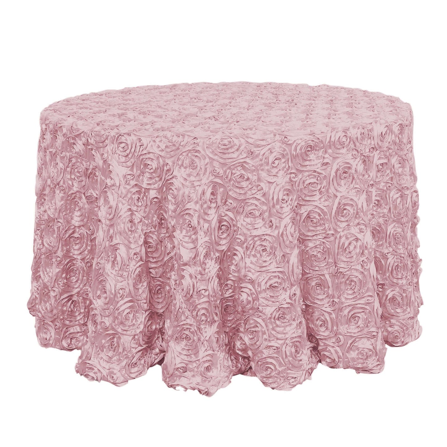 Satin 120" Round Tablecloth Blush - Grandiose 3D Rosette with Seamless Finish Table Cover - Linen Luxes